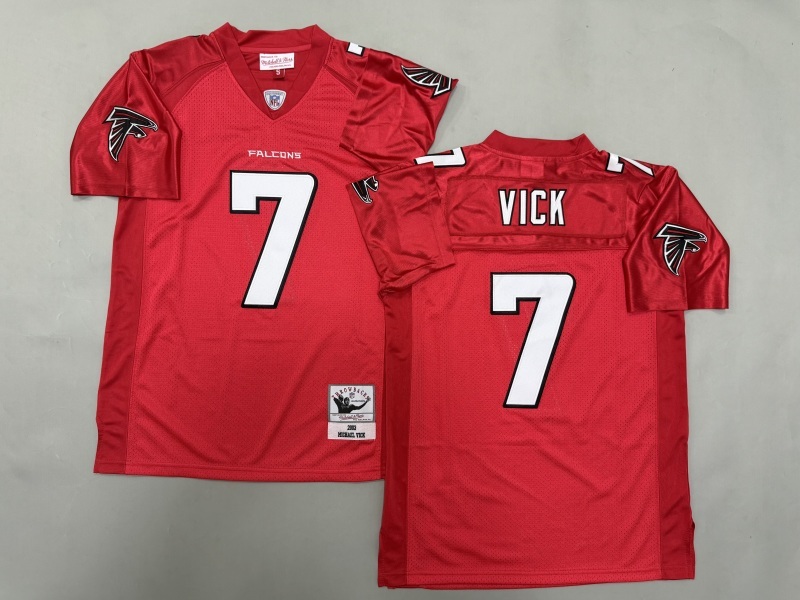 Men 2025 Atlanta Falcons #7 Vick red Throwback Limited NFL Jersey style 001